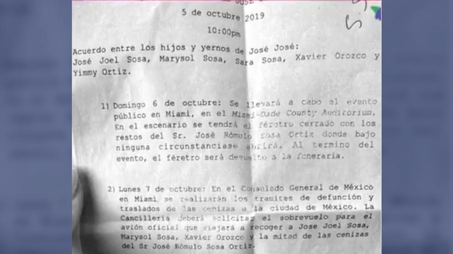 Este fue el acuerdo que firmaron los hijos de José José
