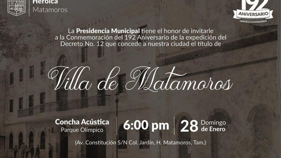 Invitan a aniversario 192 del Decreto No. 12 en Matamoros