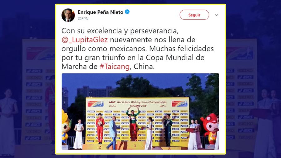 EPN felicita a 'Lupita' González por medalla de Oro  en Copa del Mundo de Marcha