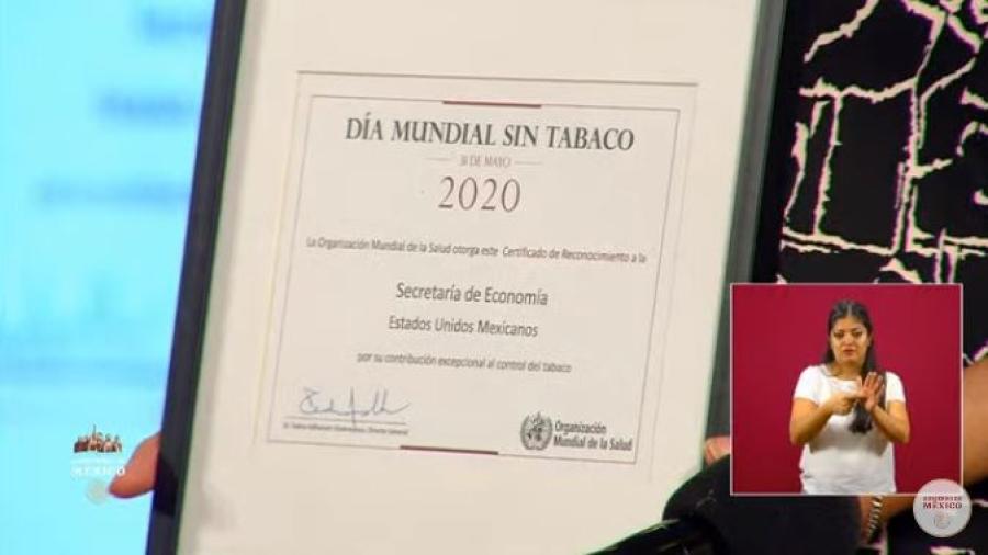 Entrega OMS reconocimiento a México por su lucha contra el tabaquismo