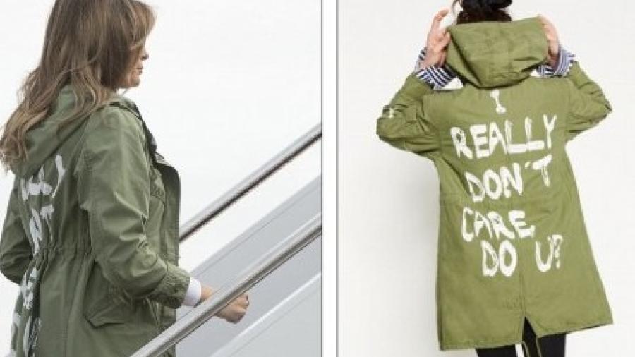 Melania usa una chamarra con el mensaje " Realmente no me importa", en su visita a los albergues