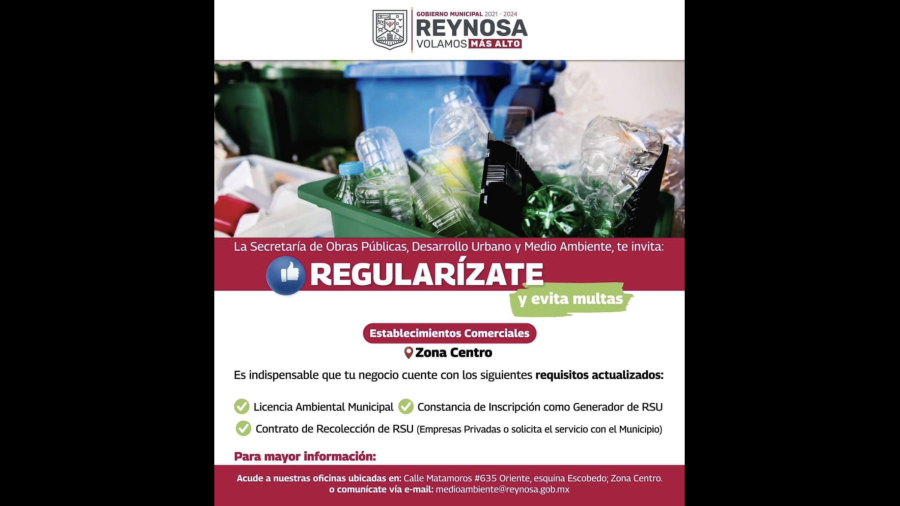Exhorta Municipio de Reynosa a comerciantes cumplir con normas ambientales