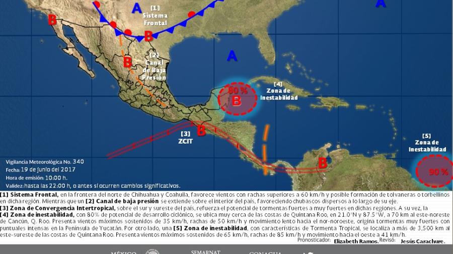 Monitorea PC perturbación meteorológica en caribe mexicano 