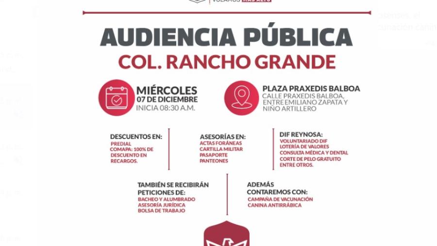 Presidirá Carlos Peña Ortiz Audiencia Publica en Rancho Grande 