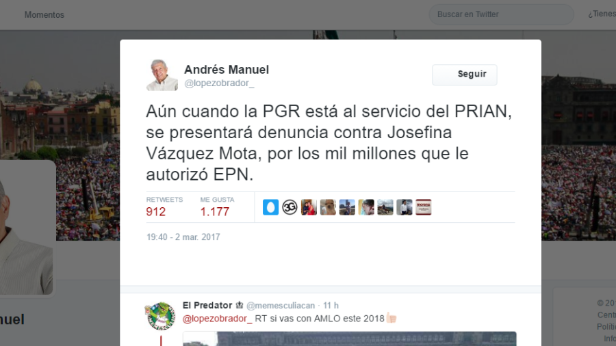 Presentará AMLO denuncia ante la PGR contra Vázquez Mota