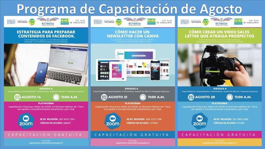 Imparte Gobierno de Reynosa capacitación en línea durante agosto