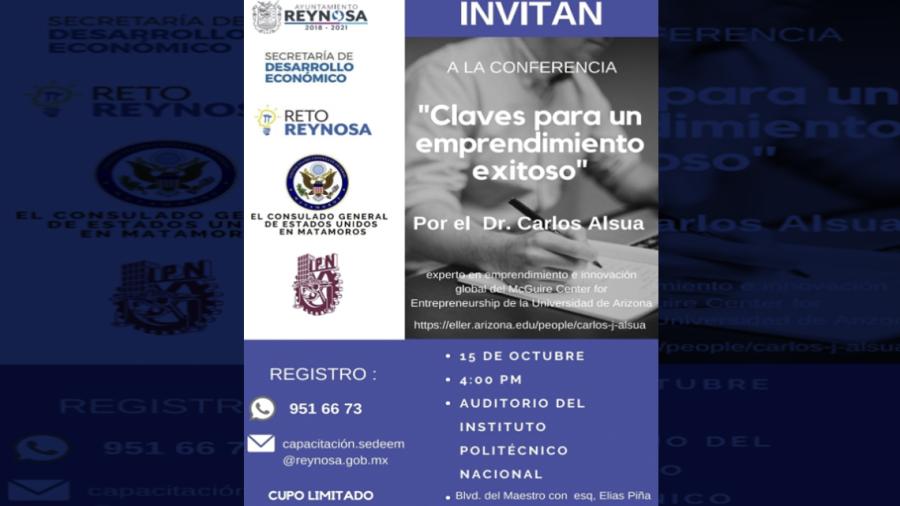 Invita Gobierno de Reynosa a conferencia sobre emprendimiento