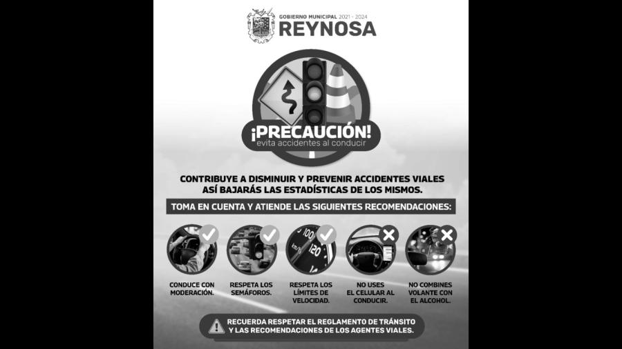 Exhorta Gobierno de Reynosa a evitar accidentes viales