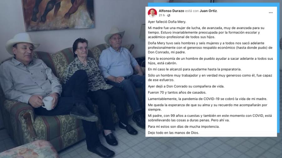 Alfonso Durazo confirma que su madre murió por coronavirus