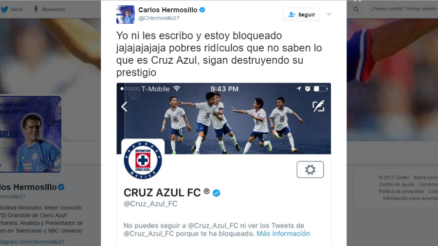 Cruz Azul bloquea en Twitter a Carlos Hermosillo y a Xóchitl Gálvez
