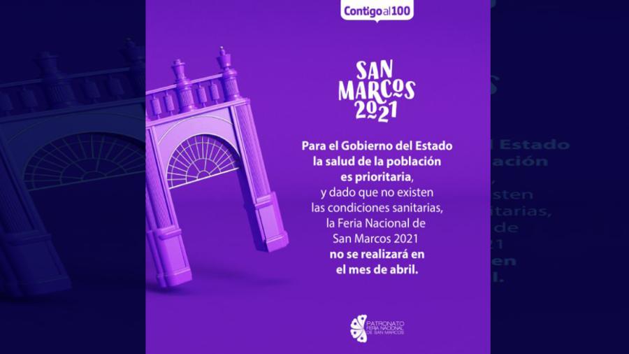 Por segundo año consecutivo, suspenden Feria de San Marcos