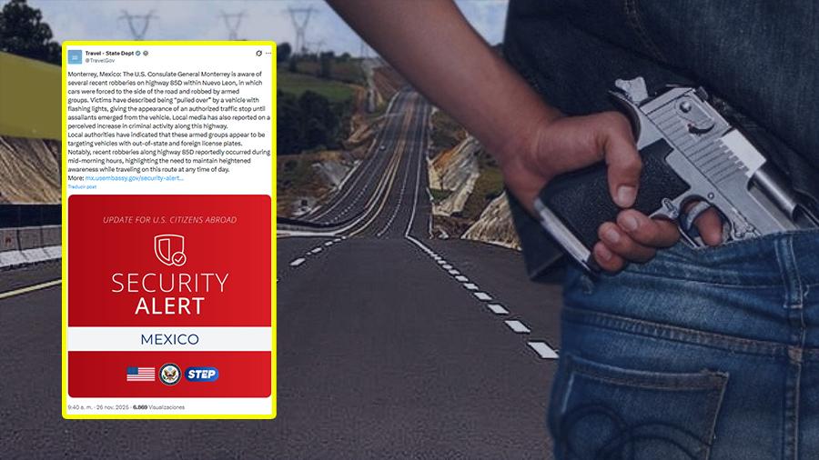 EU emite alerta de viaje por asaltos en la autopista 85D en Nuevo León