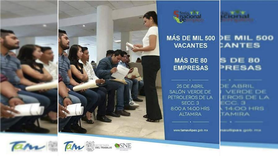 Ofertarán 1500 vacantes en quinta feria de empleo en Altamira
