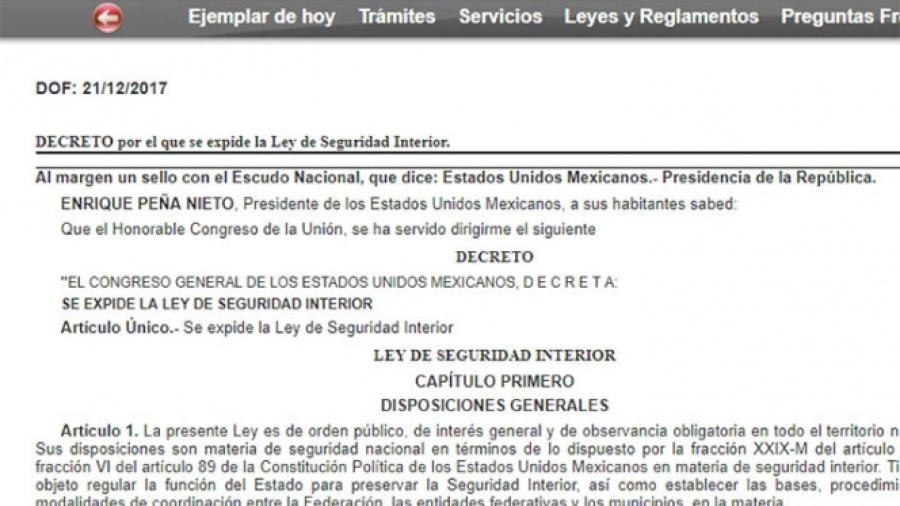Publican decreto de Ley de Seguridad Interior