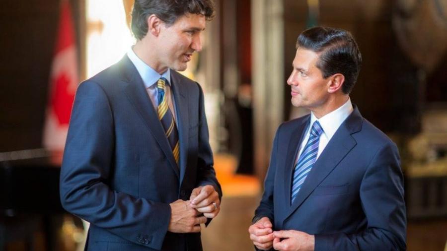 Pe&ntilde;a Nieto y Trudeau conversan acerca del T-MEC