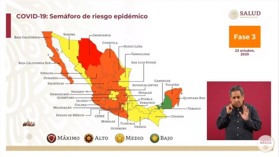 Tamaulipas y 10 estados permanecen en semáforo amarillo epidémico 
