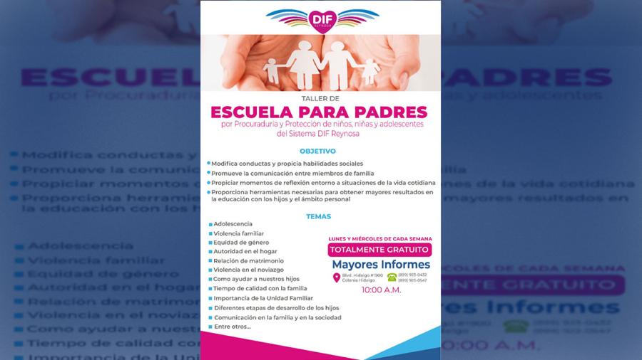 Invita DIF Reynosa a participar en Escuela Para Padres