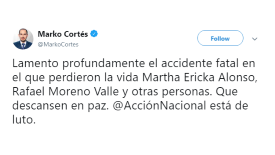 Envían condolencias por fallecimiento de gobernadora de Puebla y su esposo